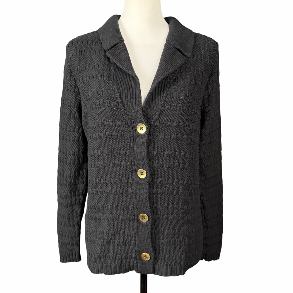 J. Jill Wearever Sweater Cardigan Size Small Black Preppy Classic Office Chunky